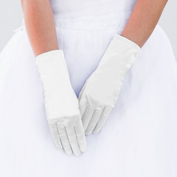 Dressy White Satin Wedding Pageant Prom Gloves - Picture 3 of 5